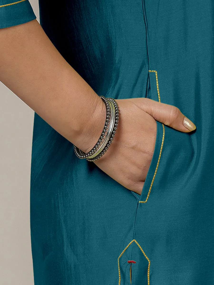 Paakhi x Rozaana | A Line Kurta in Crystal Teal with Thread Work | Coords or Only Kurta