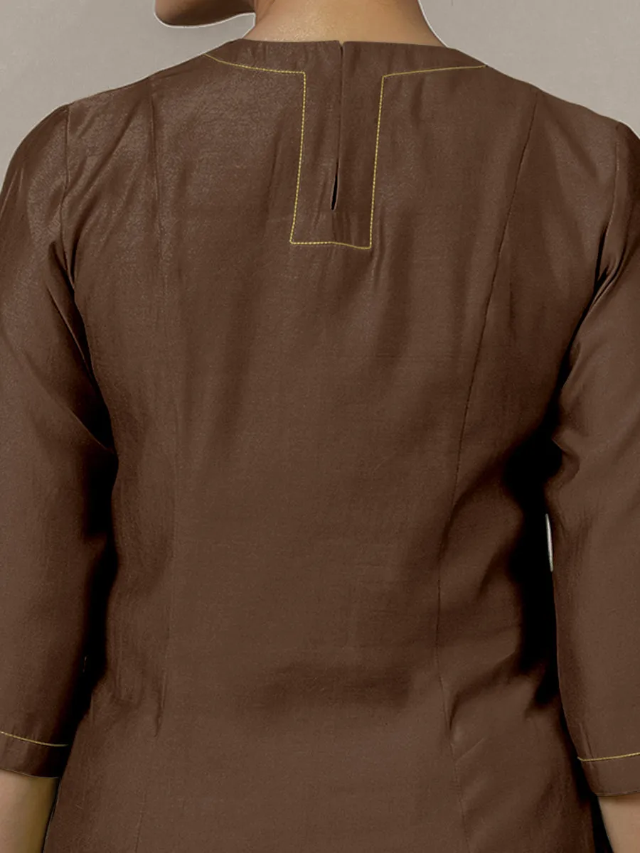 Piya x Rozaana | A Line Kurta in Walnut Brown with Thread Work | Coords or Only Kurta