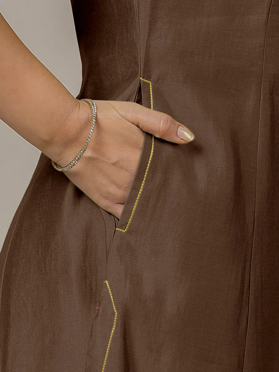 Piya x Rozaana | A Line Kurta in Walnut Brown with Thread Work | Coords or Only Kurta