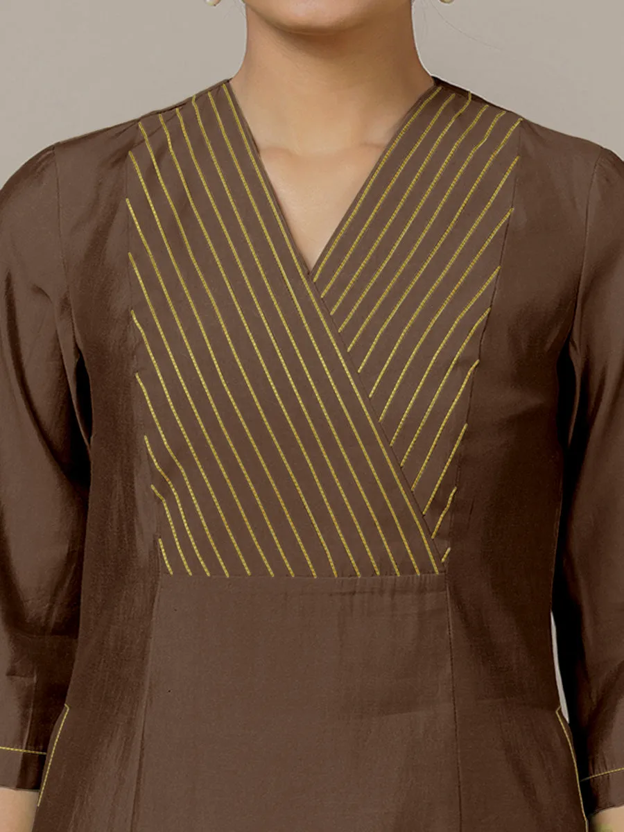 Piya x Rozaana | A Line Kurta in Walnut Brown with Thread Work | Coords or Only Kurta