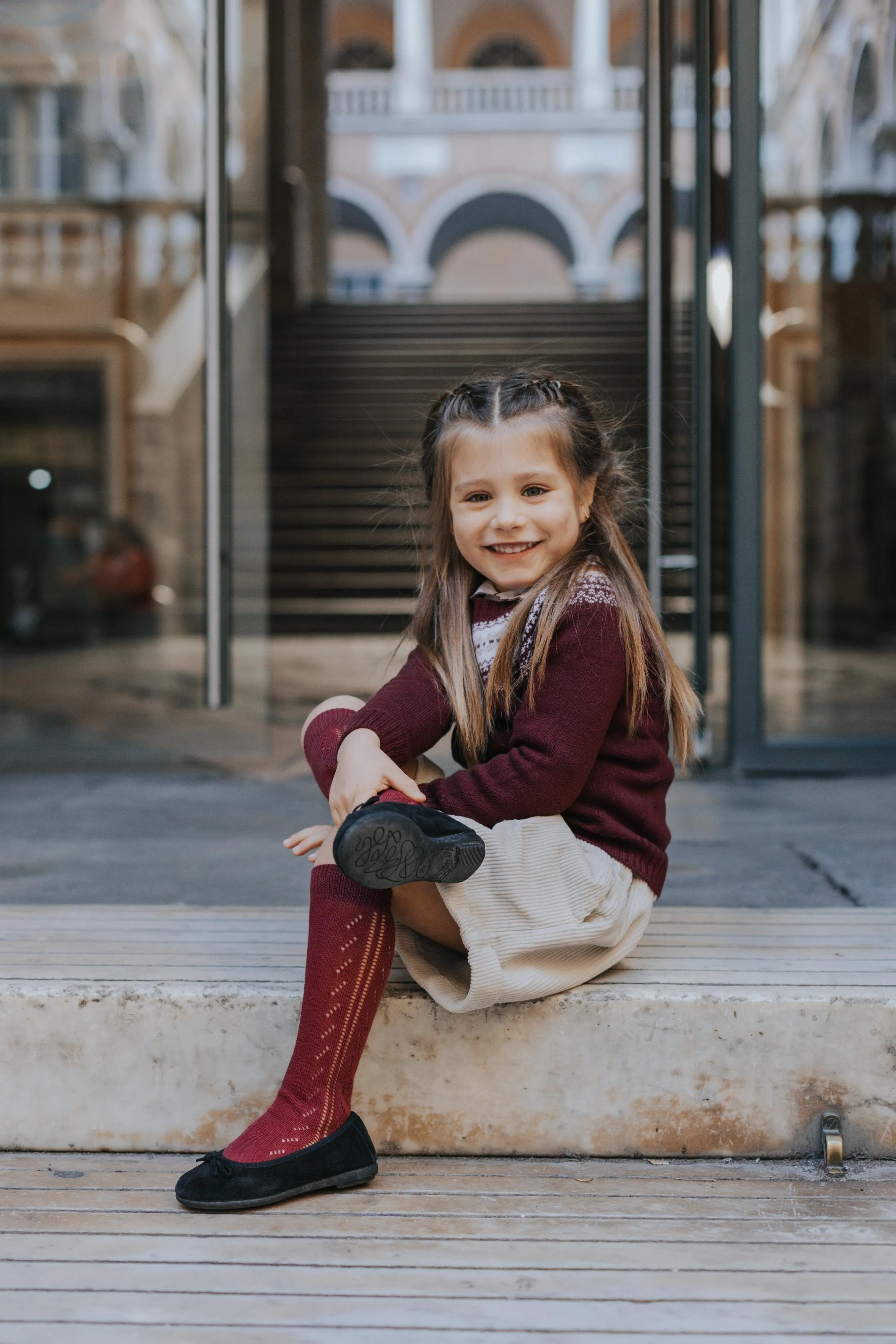 Pointelle Pair of Socks - Bordeaux
