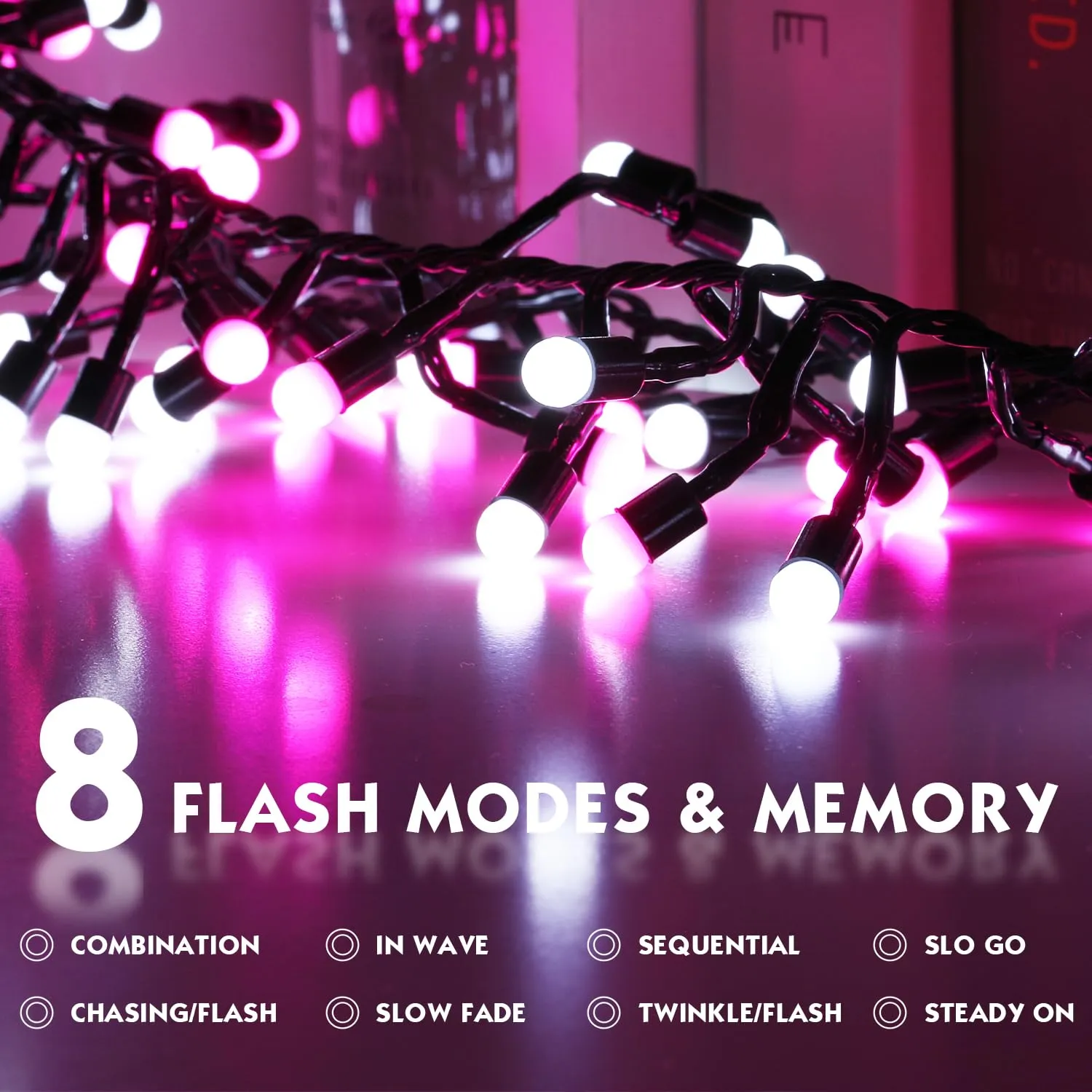 Quntis Cluster Christmas String Lights Pink &White, 400 LED 8 Twinkle Modes 13FT Globe Fairy Lights for Xmas Tree Bedroom Indoor Outdoor Valentine Wedding Holiday  Pink White