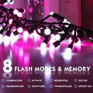 Quntis Cluster Christmas String Lights Pink &White, 400 LED 8 Twinkle Modes 13FT Globe Fairy Lights for Xmas Tree Bedroom Indoor Outdoor Valentine Wedding Holiday  Pink White