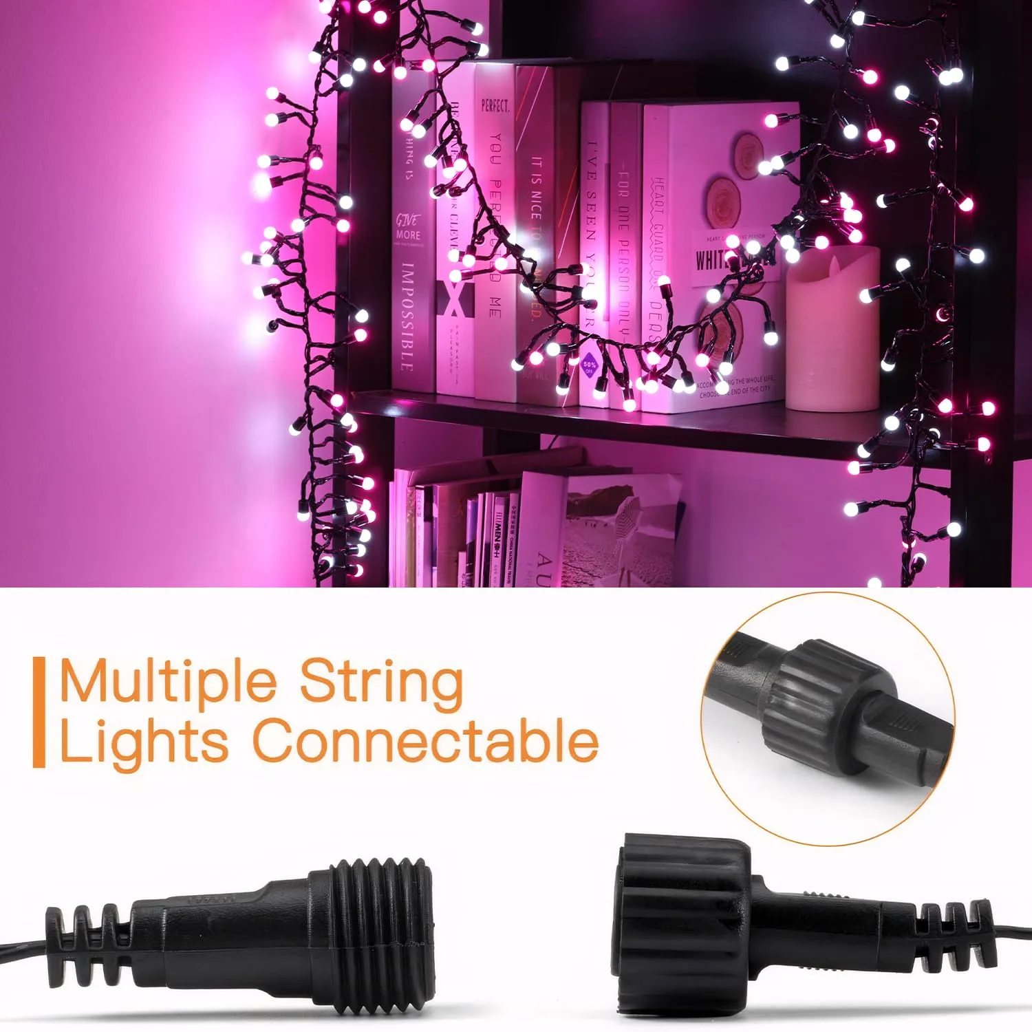 Quntis Cluster Christmas String Lights Pink &White, 400 LED 8 Twinkle Modes 13FT Globe Fairy Lights for Xmas Tree Bedroom Indoor Outdoor Valentine Wedding Holiday  Pink White
