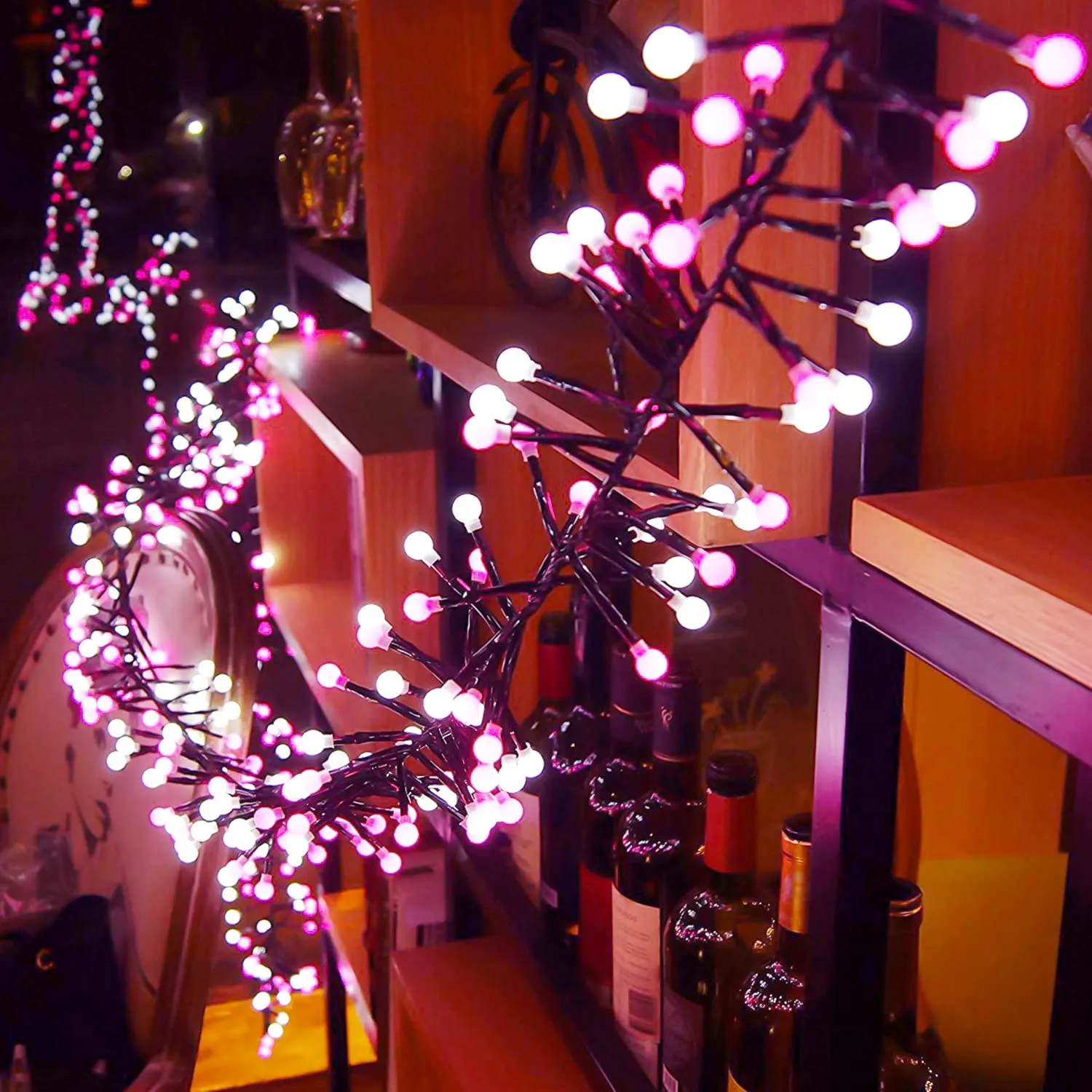 Quntis Cluster Christmas String Lights Pink &White, 400 LED 8 Twinkle Modes 13FT Globe Fairy Lights for Xmas Tree Bedroom Indoor Outdoor Valentine Wedding Holiday  Pink White