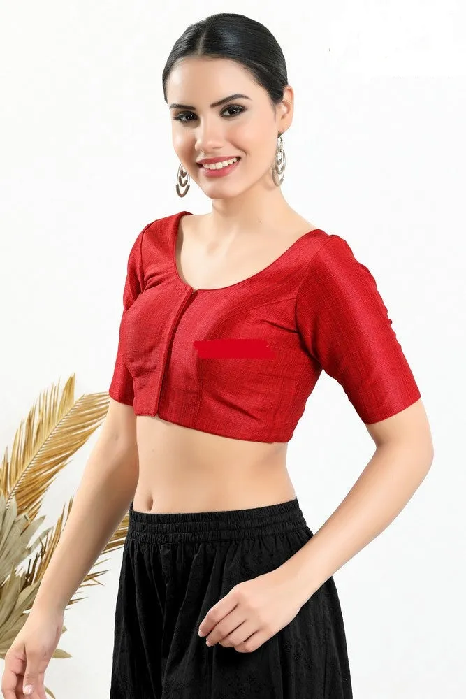 Readymade Silk Padded Back Open Elbow Sleeves Red Saree Blouse