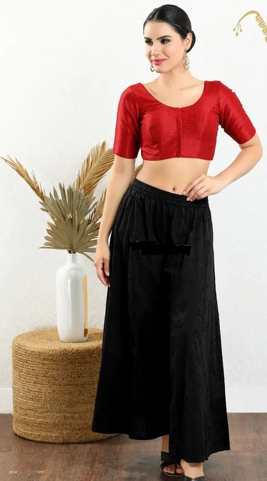 Readymade Silk Padded Back Open Elbow Sleeves Red Saree Blouse