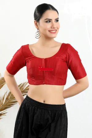 Readymade Silk Padded Back Open Elbow Sleeves Red Saree Blouse