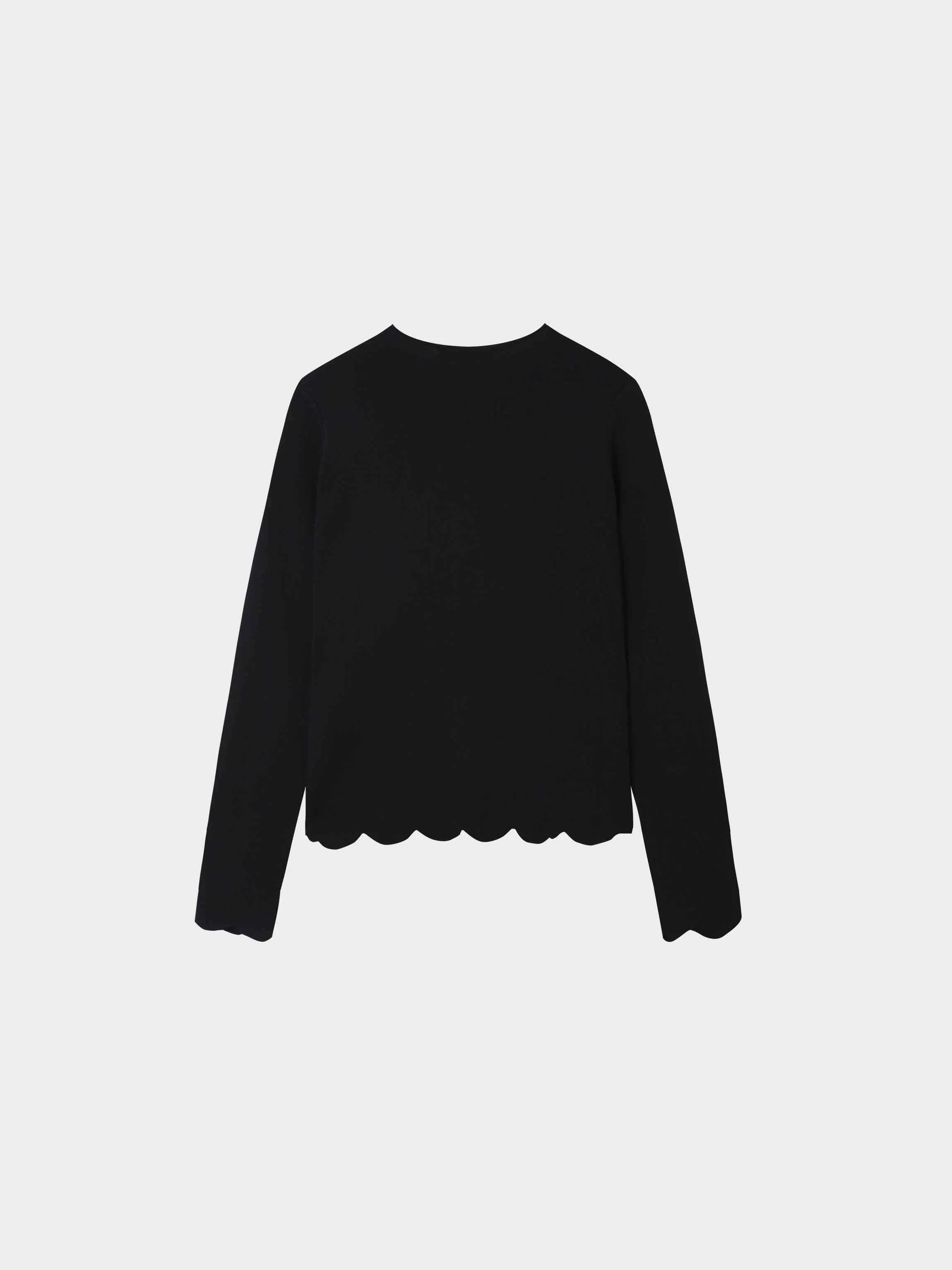 Scallop Edge Crew Cardigan-Black