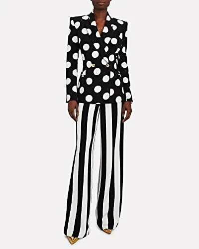 Sergio Hudson, Double Breast Polka Dot Blazer, 2, Onyx & Ivory