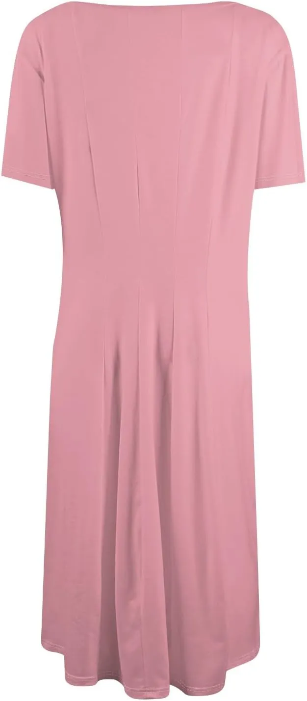 Shirt Dresses for Women Midi Ruched Summer Short Sleeve Crewneck Dress Cocktail A Line Dresses with Side Pocket Dress