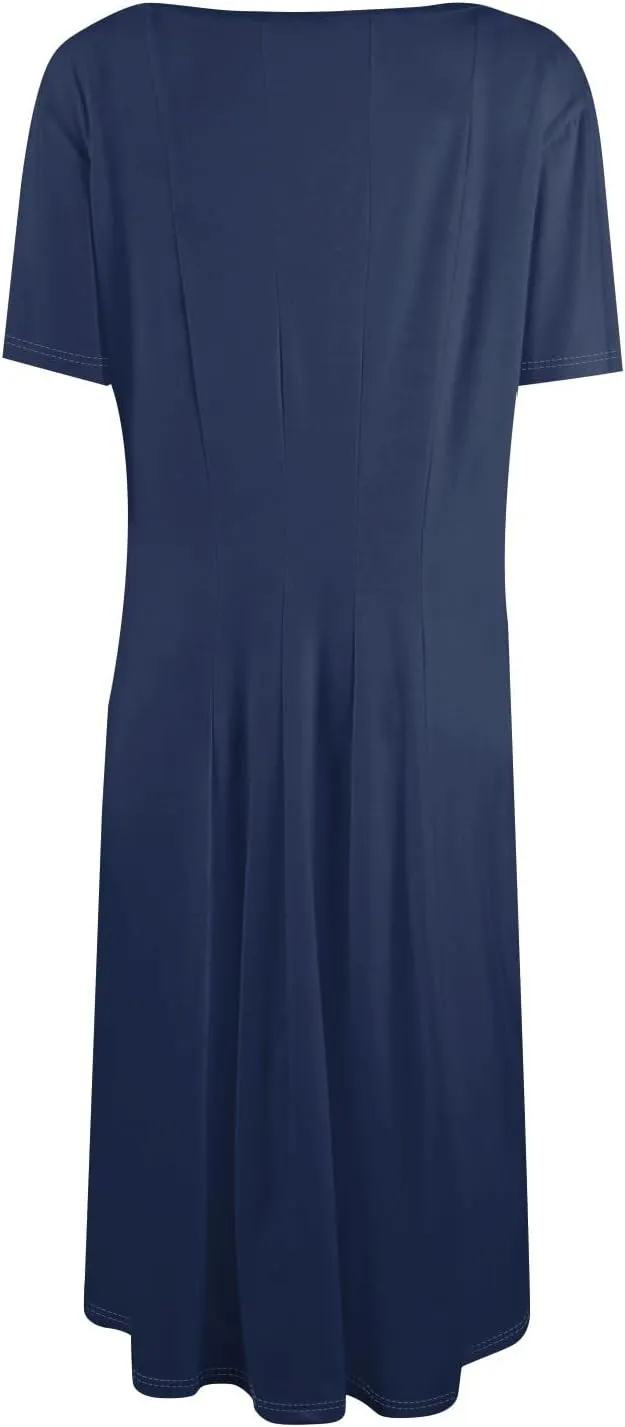 Shirt Dresses for Women Midi Ruched Summer Short Sleeve Crewneck Dress Cocktail A Line Dresses with Side Pocket Dress