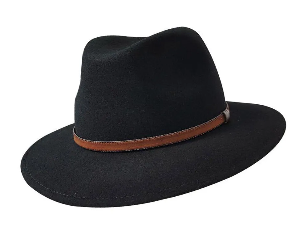 Stanton 'Laurence' Italian Made Foldable Wool Felt Fedora in Black