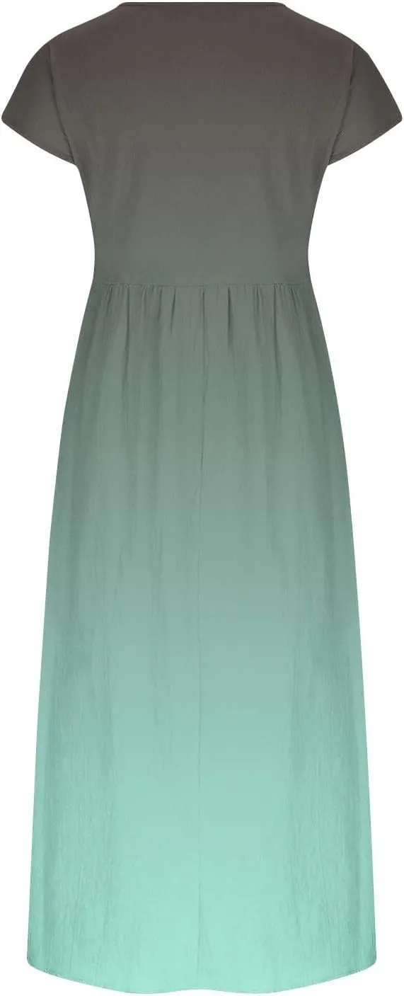 TANGNADE Plus Size Cotton Linen Dresses for Women Short Sleeve Summer Maxi Dress with Pockets Flowy Vacation Dresses