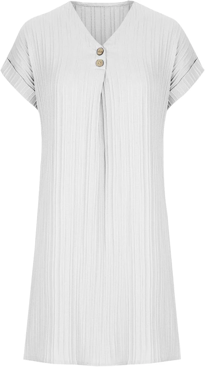 TARIENDY Womens Short Sleeve Dress Loose Fit V Neck Dresses Casual Summer Comfy Sundress Plain Beach Vacation Outfits 2025