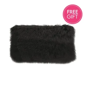 Tibetan Fur Lumbar Cushion - Black