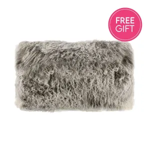 Tibetan Fur Lumbar Cushion - Charcoal Snowflake