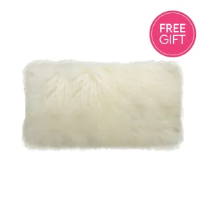 Tibetan Fur Lumbar Cushion - White