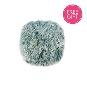 Tibetan Fur Round Cushion - Blue Snowflake