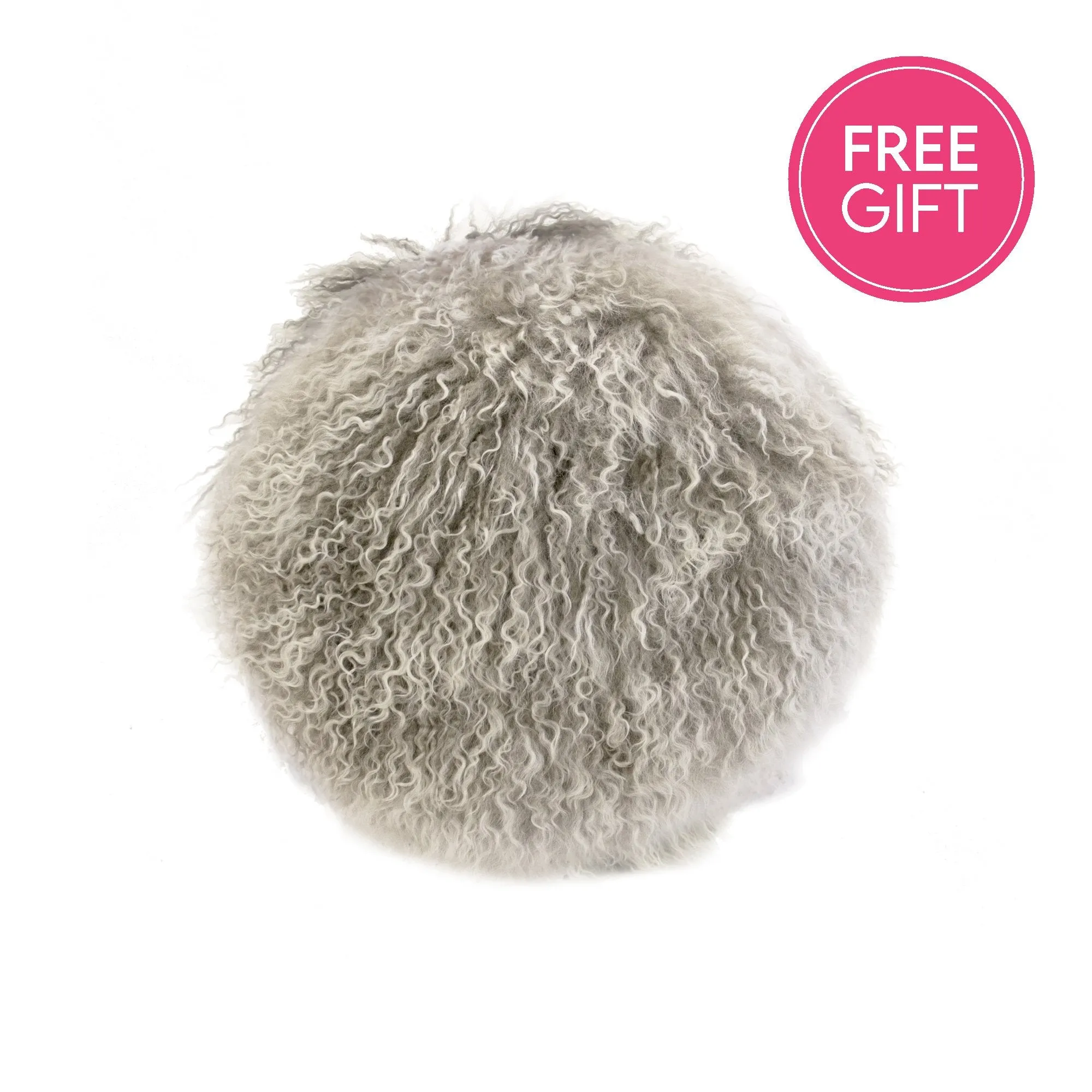 Tibetan Fur Round Cushion - Grey Snowflake
