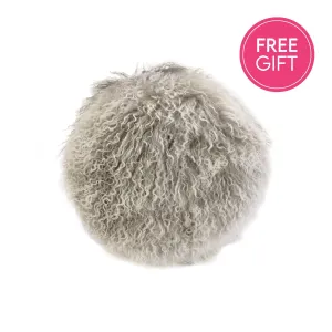 Tibetan Fur Round Cushion - Grey Snowflake