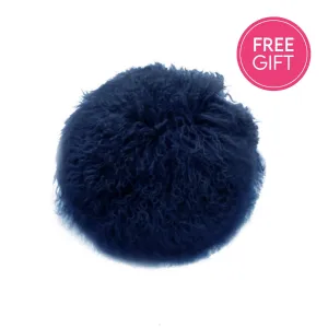 Tibetan Fur Round Cushion - Navy