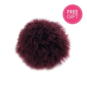 Tibetan Fur Round Cushion - Plum