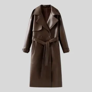 Vegan Leather Overcoat - Brown
