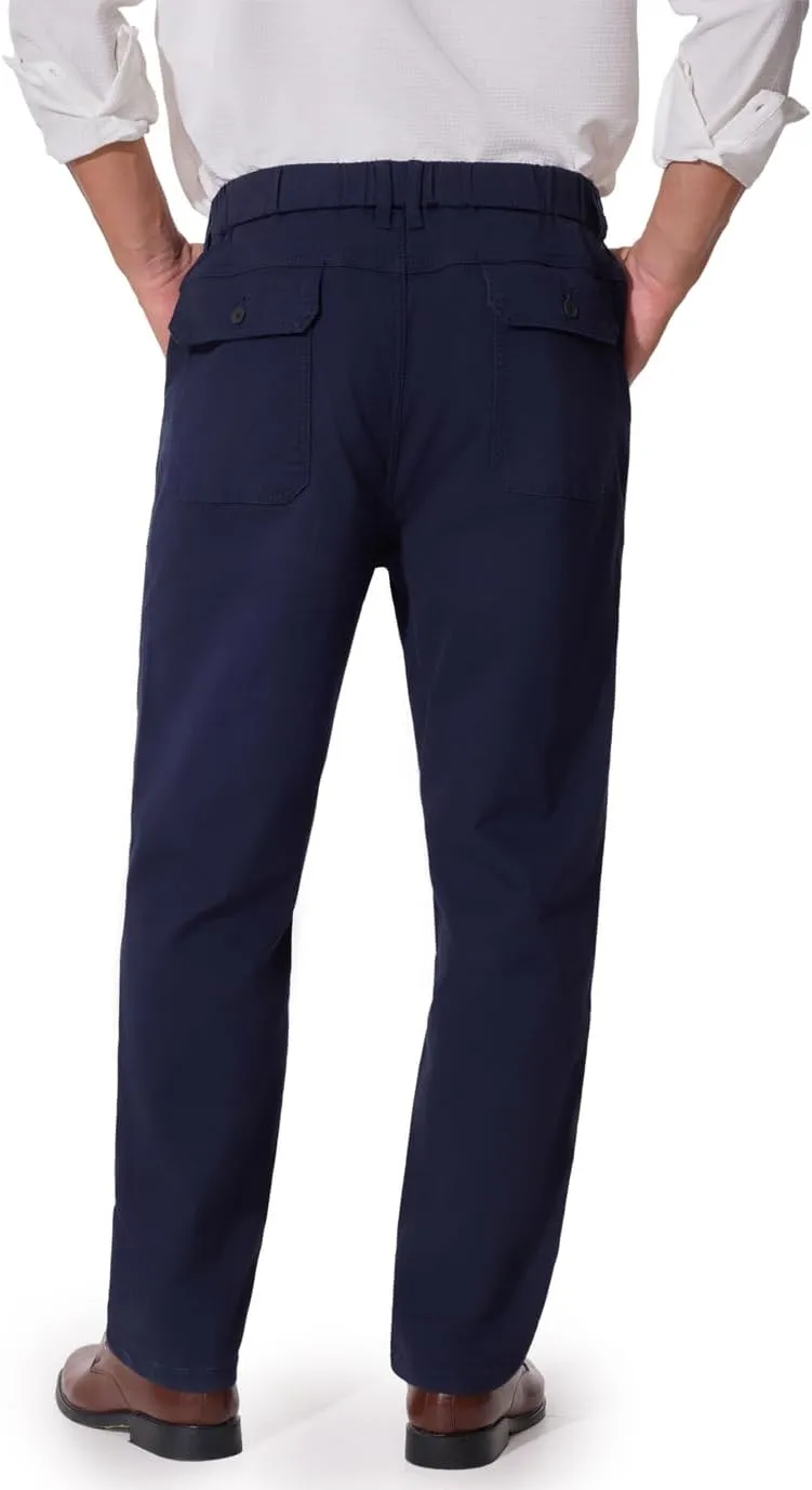 voeeron Mens Elastic Waist Pants Relaxed Fit Casual Pant for Seniors Stretch Fabric