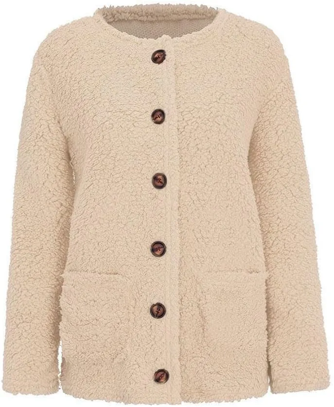 Winter Coat for Women 2024 Soft Fleece Jacket Fuzzy Sherpa Cardigan Open Front Fleece Button Down Warm Casual Sweater