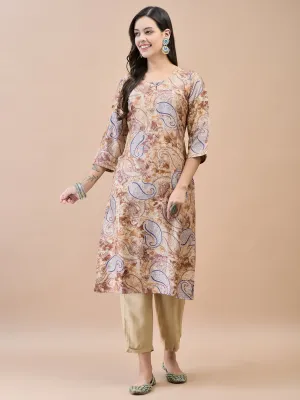 Women Shantoon Brown Solid Kurta