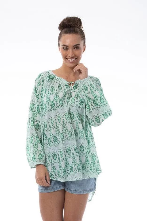 Women Top - Green print CELESTE kaja