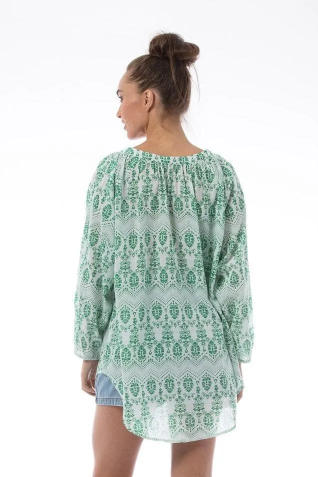 Women Top - Green print CELESTE kaja