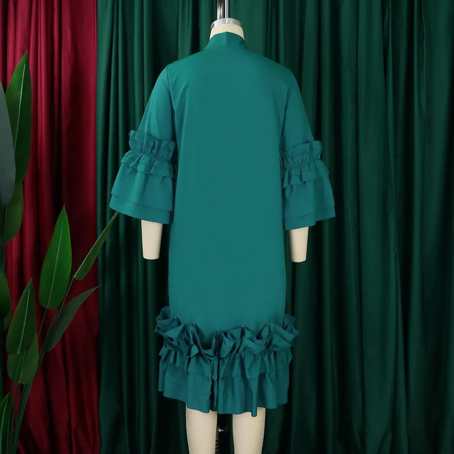Women's Fashion Casual Ruffle Hem Flare Sleeve Plus Size Maxi Dress Petite Dresses for Women