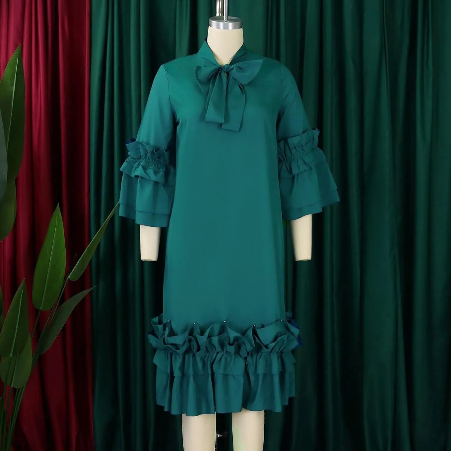 Women's Fashion Casual Ruffle Hem Flare Sleeve Plus Size Maxi Dress Petite Dresses for Women