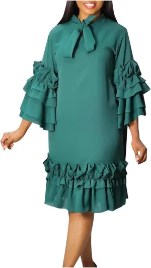 Women's Fashion Casual Ruffle Hem Flare Sleeve Plus Size Maxi Dress Petite Dresses for Women