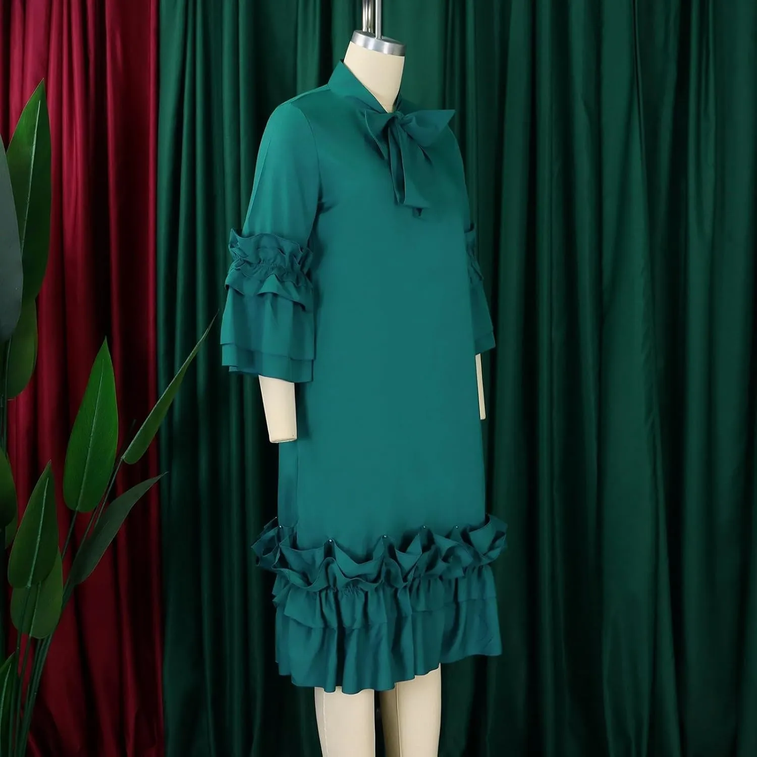 Women's Fashion Casual Ruffle Hem Flare Sleeve Plus Size Maxi Dress Petite Dresses for Women
