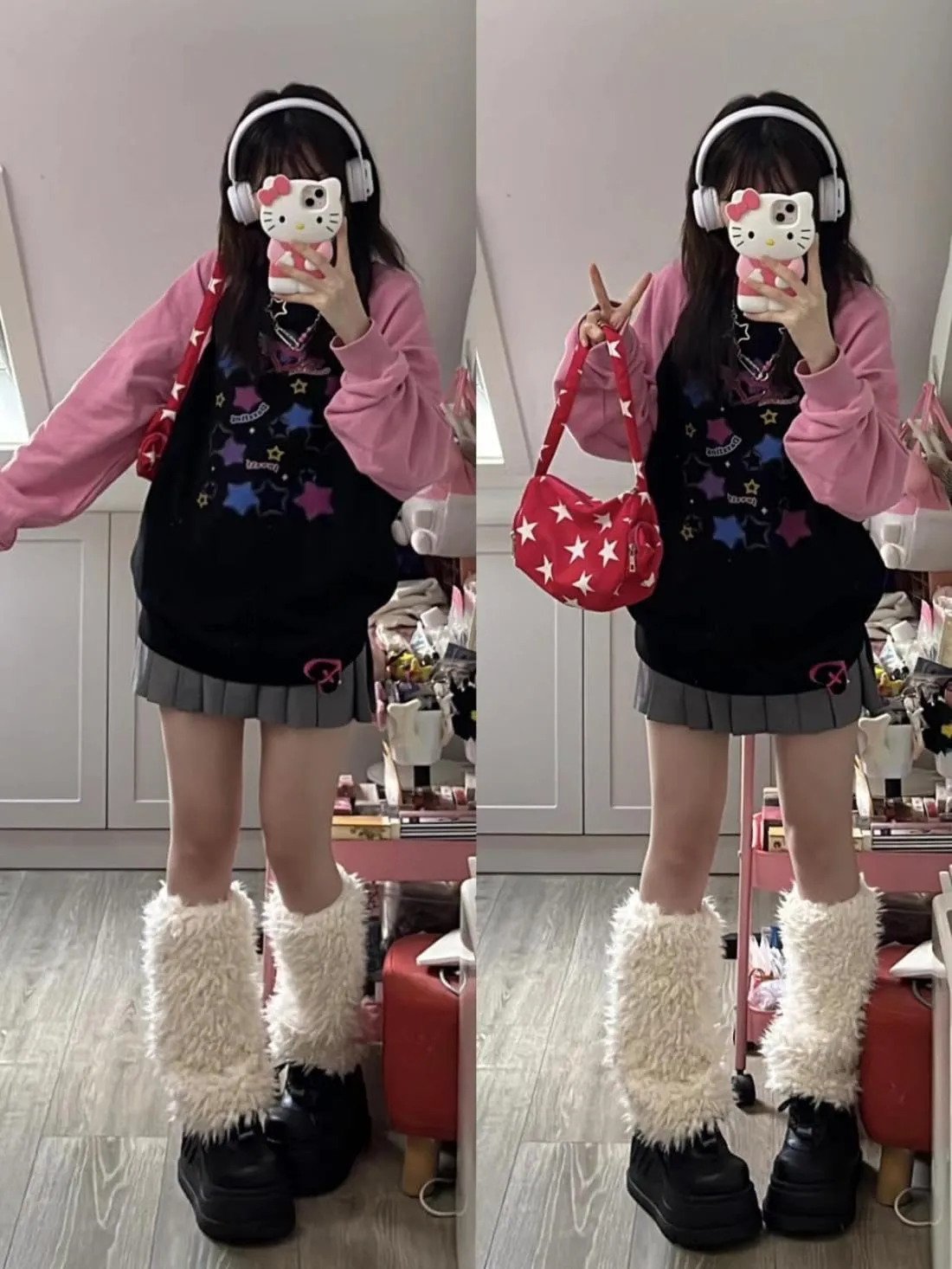 Womens Oversized Graphic Crewneck Sweatshirts y2k Star Print Long Sleeve Cute Sweatshirts for Teen Girls