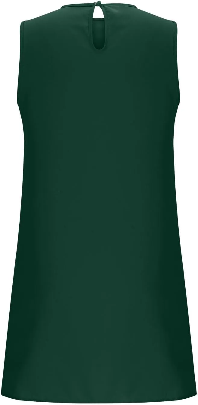 Womens Summer Dresses 2025 Casual Sleeveless Solid Color Dress Vacation Loose Round Neck Pleated Beach Sundress
