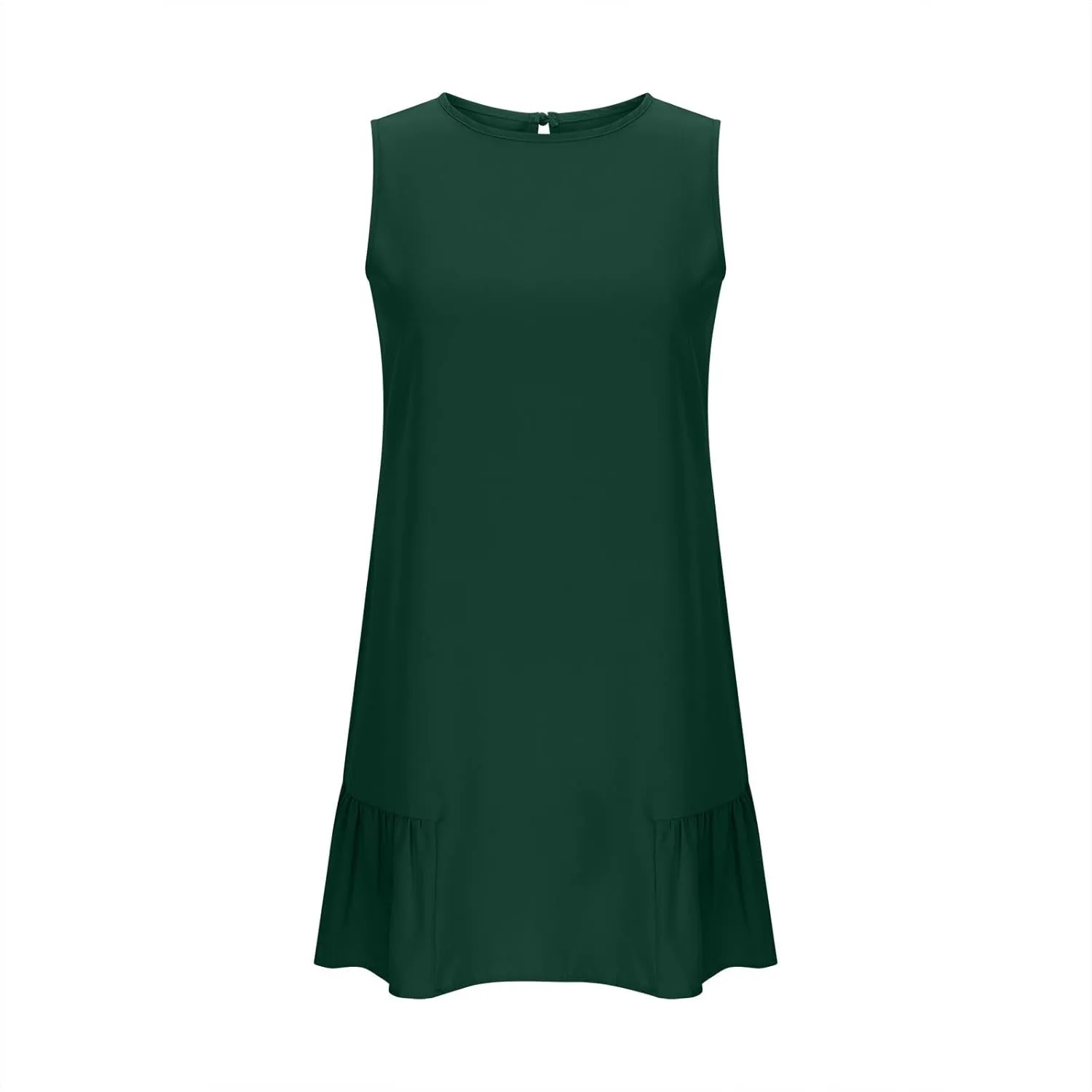 Womens Summer Dresses 2025 Casual Sleeveless Solid Color Dress Vacation Loose Round Neck Pleated Beach Sundress