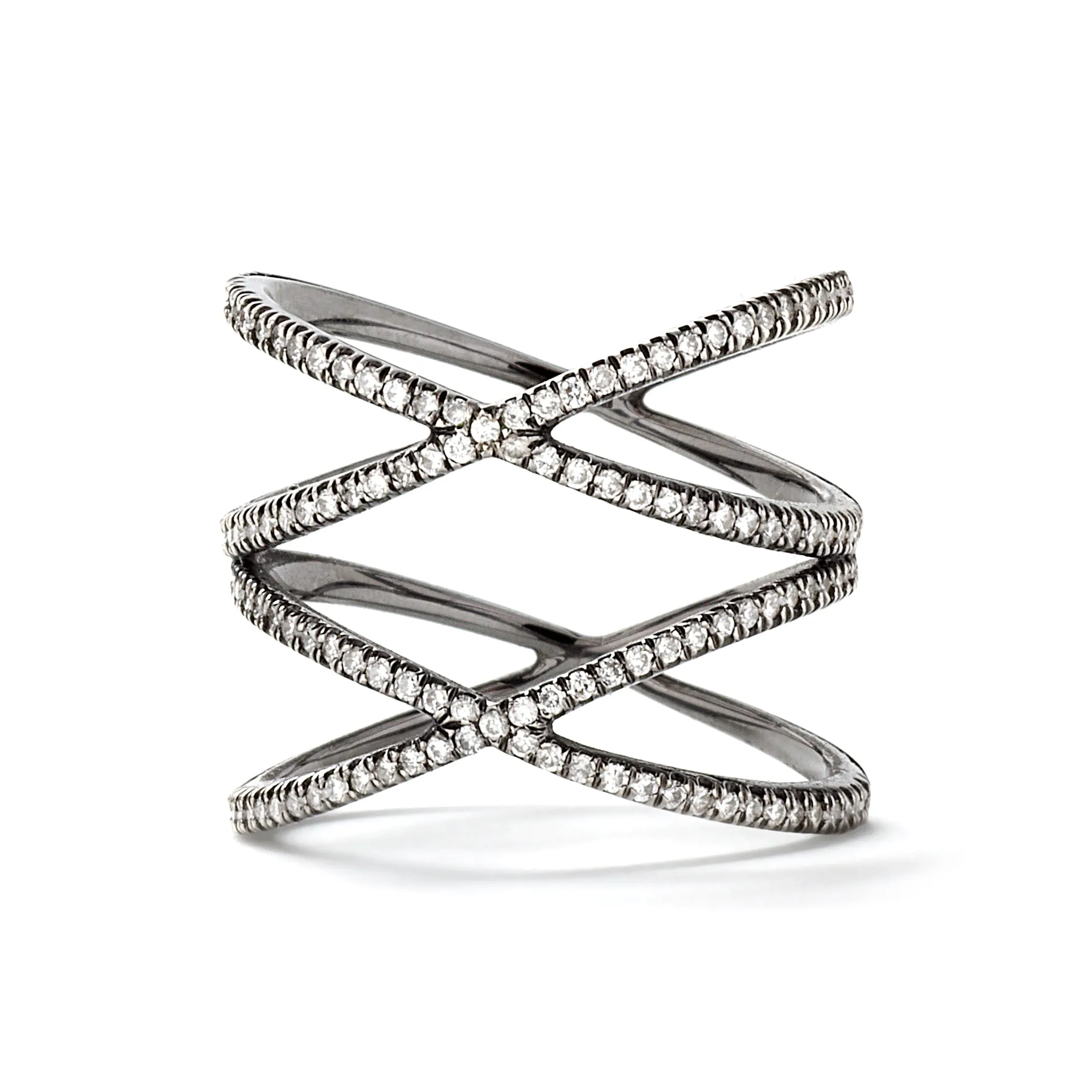 XX Ring in 18K Blackened White Gold with White Diamonds